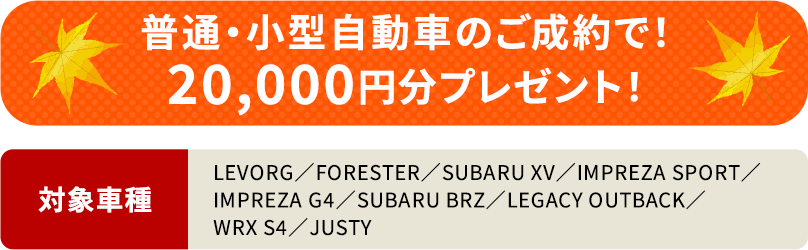 普通・小型自動車ご成約で2万円